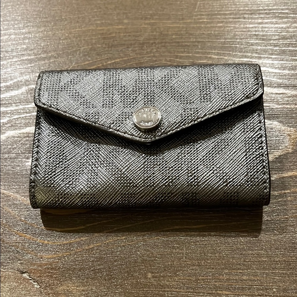 Michael Kors Silver Compact Wallet With Signature MK Initials Snap Closure